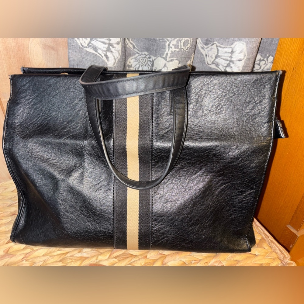 Moda Luxe Black Tote with Beige Center Stripe - Picture 3 of 13
